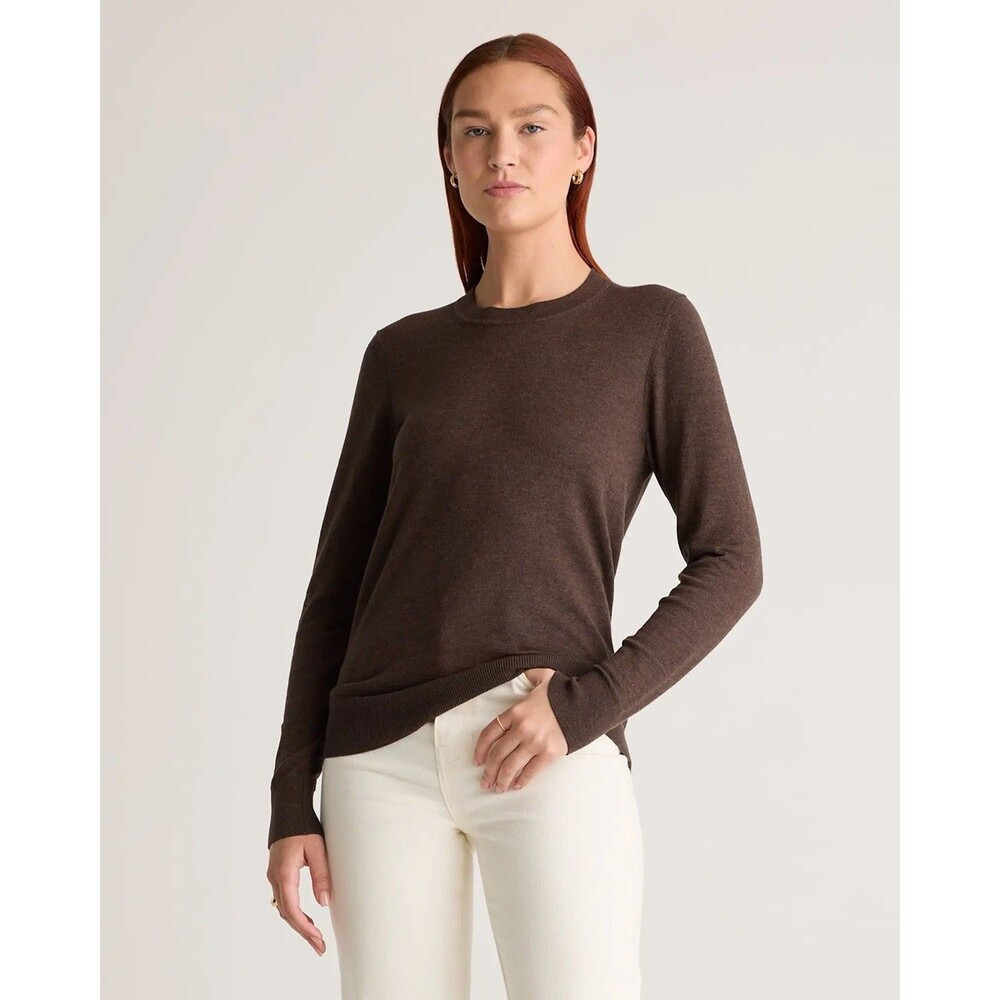 Quince Women's Lightweight Cotton Cashmere Crew Sweater Size Small Mocha Heather
